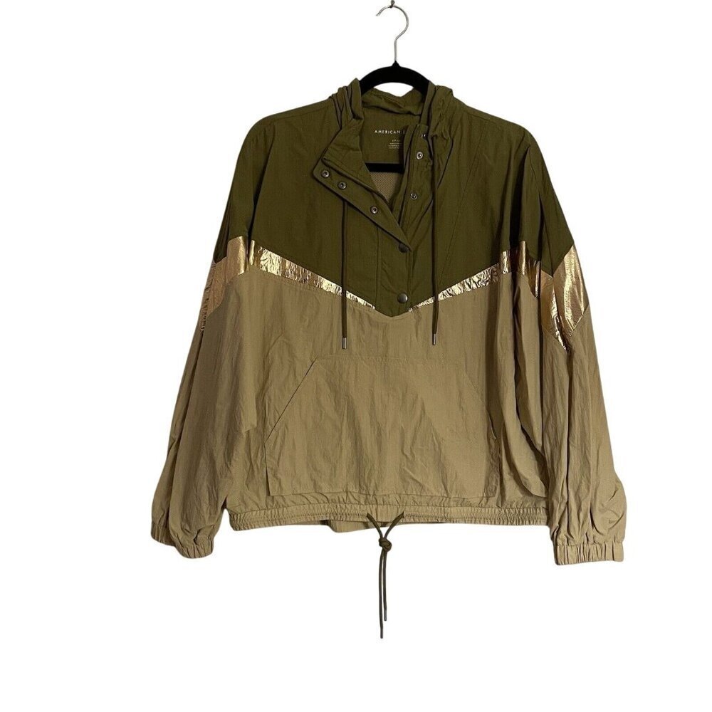 American Eagle Women S Metallic Colorblock Oversized Anorak Windbreaker Jacket